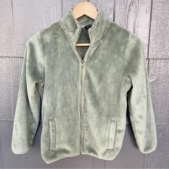 VOLCOM GIRLS PHEELIN PHUZZY ZIP FLEECE - LIGHT ARMY SAGE GREEN WARM JACKET - Picture 4 of 8